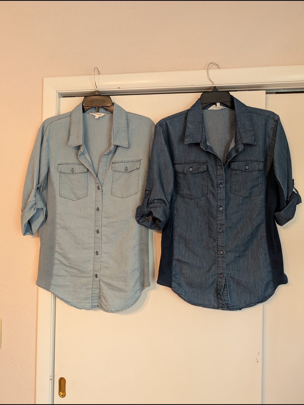 Pair of Denim Button-Up Shirts in Light and Dark Blue by Cavalini - Sz Lg